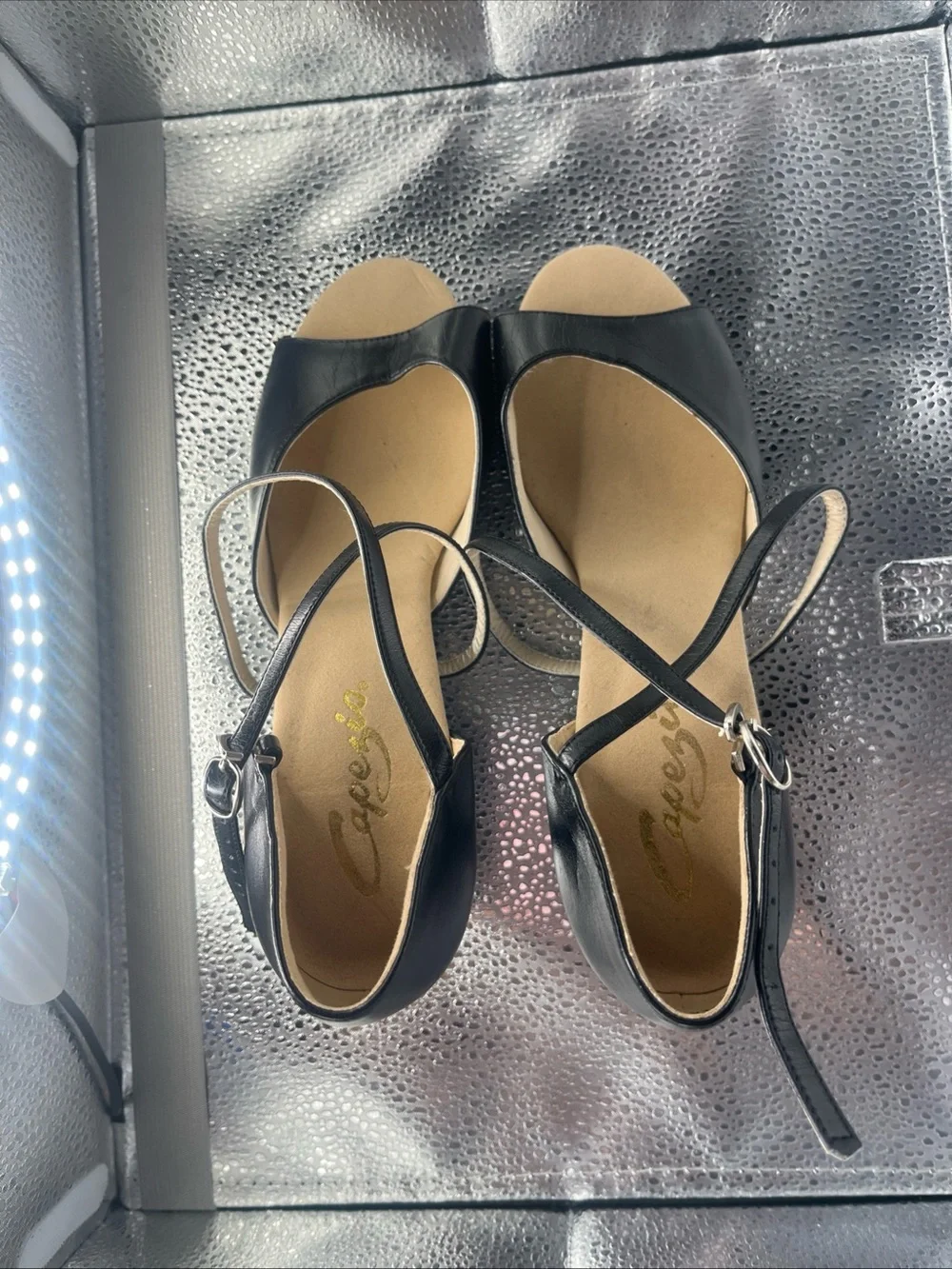 Capezio Black Open-Toe Strappy Dance Heels- minor damage on one heel